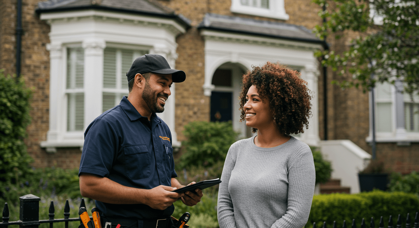 Paddington Plumber and woman standing in front of a house in Paddington